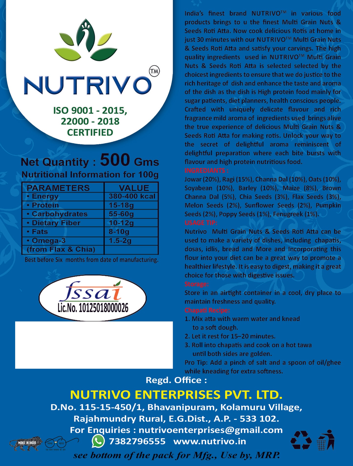 Mixed Grain Nuts & Seeds Roti Atta – Wholesome Multigrain Flour with Nuts & Seeds